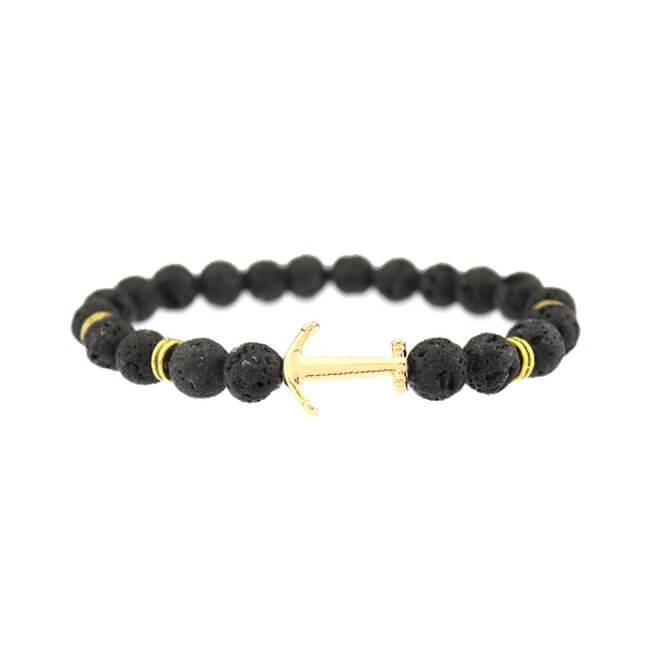 Handgjort armband ankare guld m. Svart lavasten
