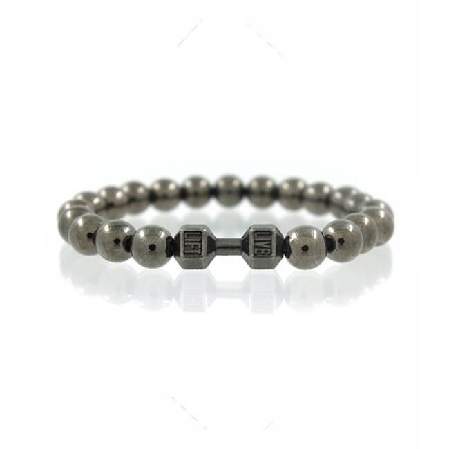 Handgjort hantel armband gunmetal m. Pläterade kopparkulor
