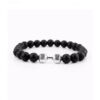 Handgjort Hantel Armband Silver M. Svarta Stenpärlor