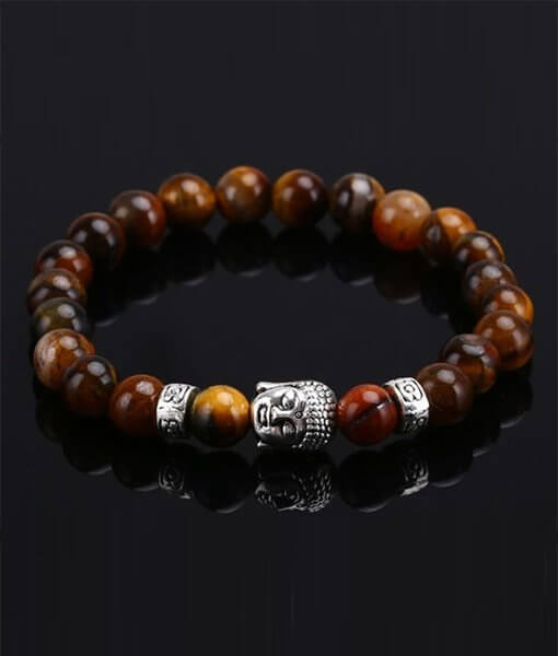 Handgjort karma armband buddha silver m. Brun agatesten