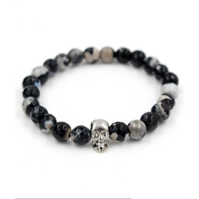 Handgjort dödskalle armband silver m. Agatestenar