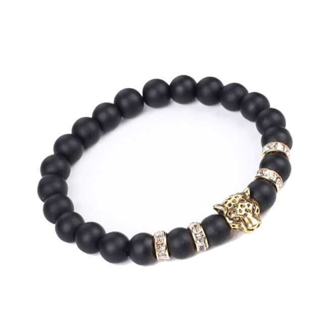 Handgjort armband courage leopard guld m. Svarta stenar