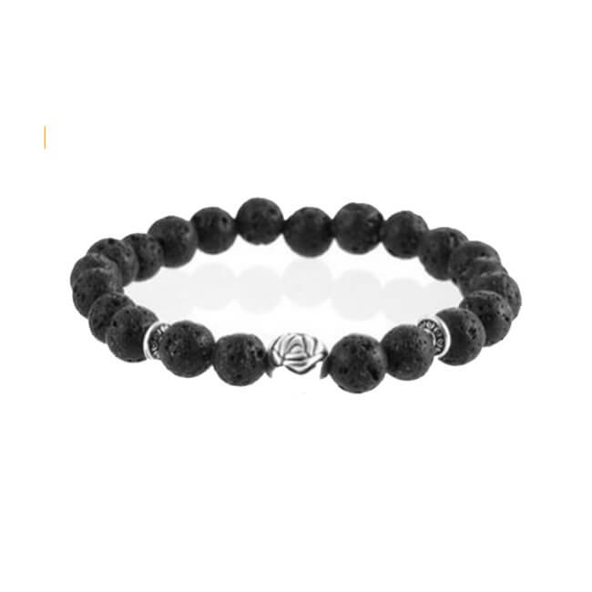 Handgjort armband ros silver m. Svarta lavastenar