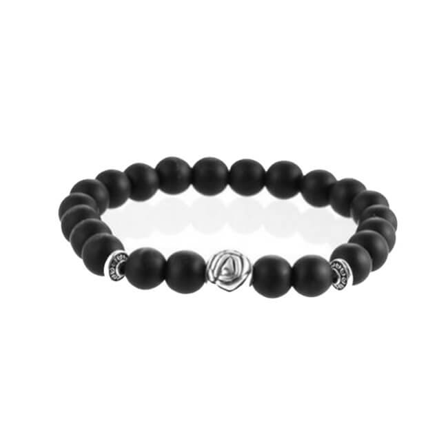 Handgjort armband ros silver m. Svarta stenar