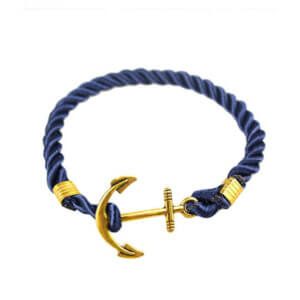 Handgjort armband rep med ankare i metall (blå/guld)