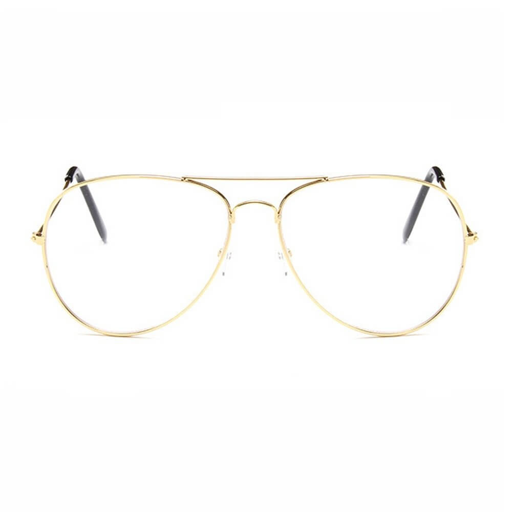 Guld pilot aviator glasögon klarglas klart glas utan styrka