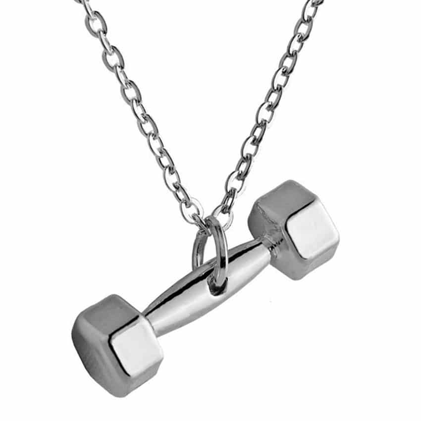 Trendigt gym hantel halsband stainless m. Silver kedja