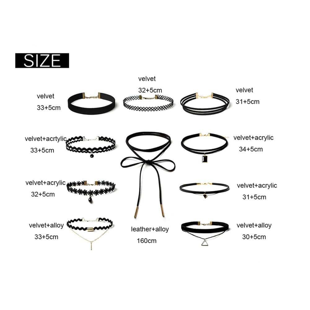 10-pack trendiga choker halsband (svart/guld)