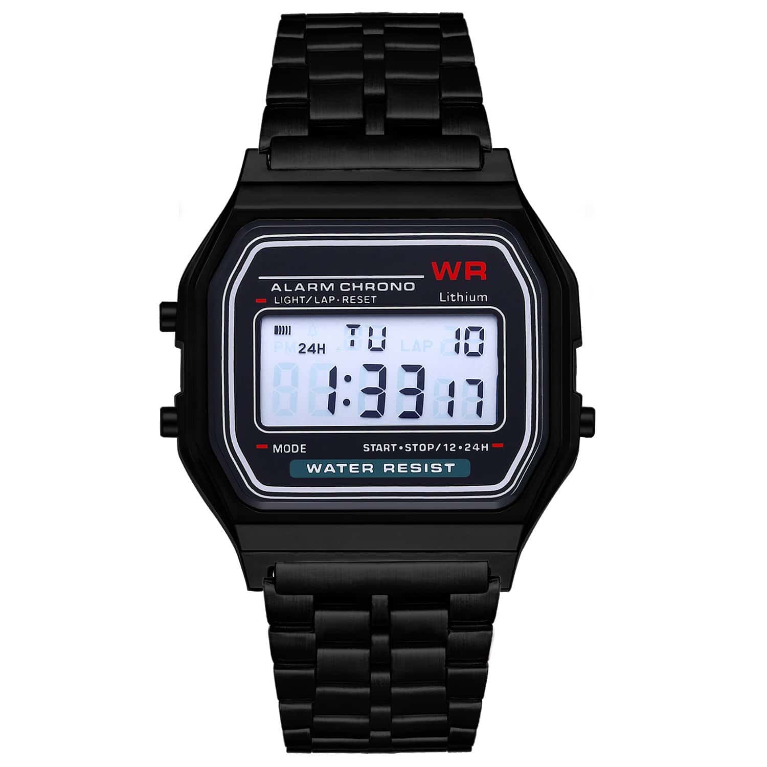 Svart digital vintage retro klocka armbandsur metall lcd