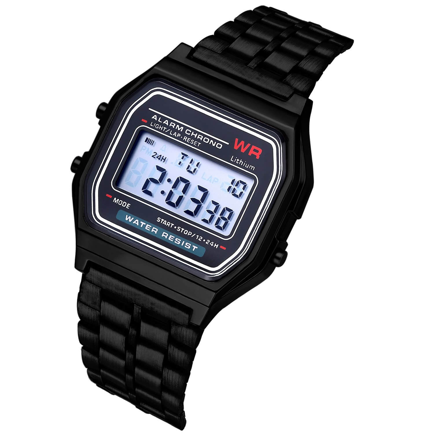 Svart digital vintage retro klocka armbandsur metall lcd