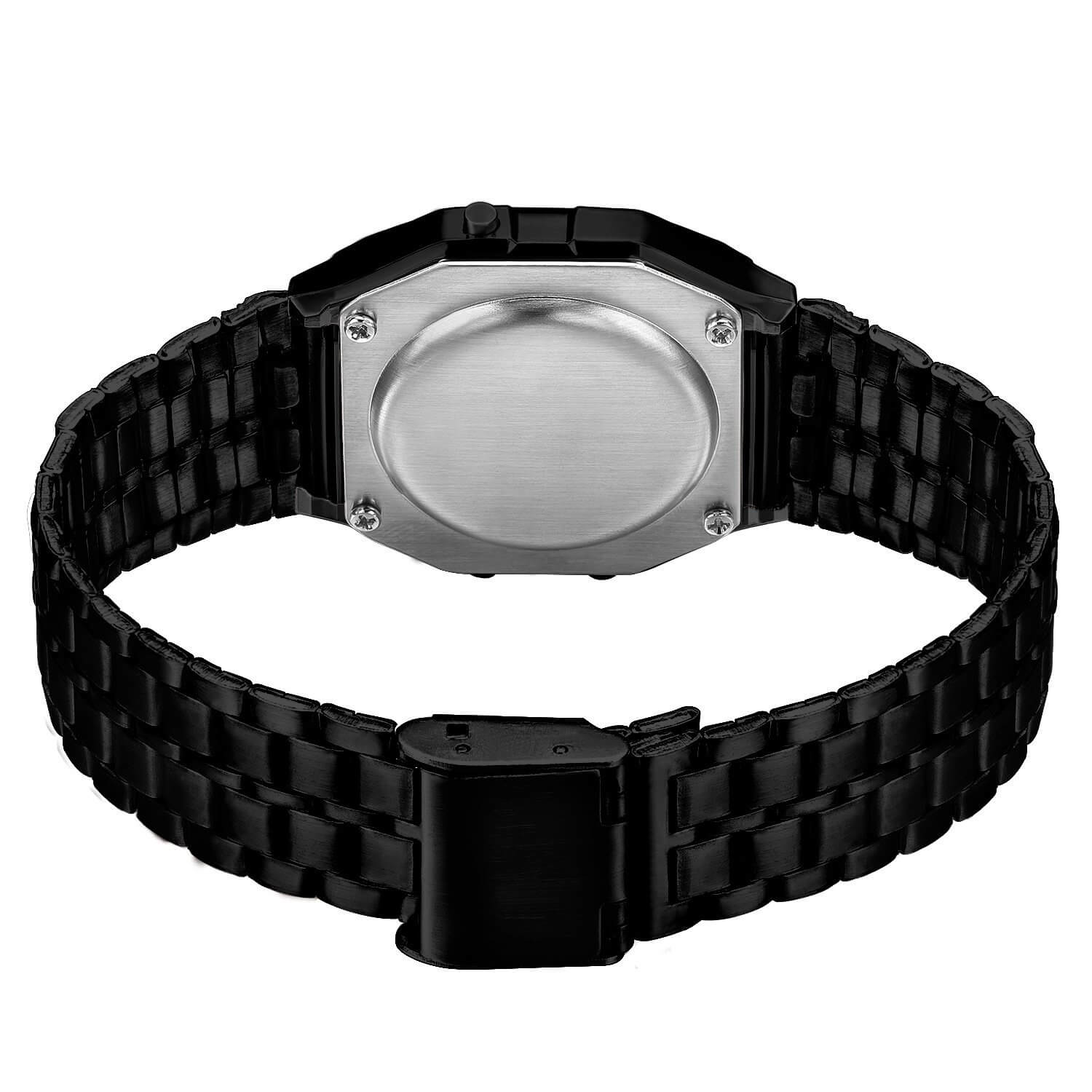 Svart digital vintage retro klocka armbandsur metall lcd