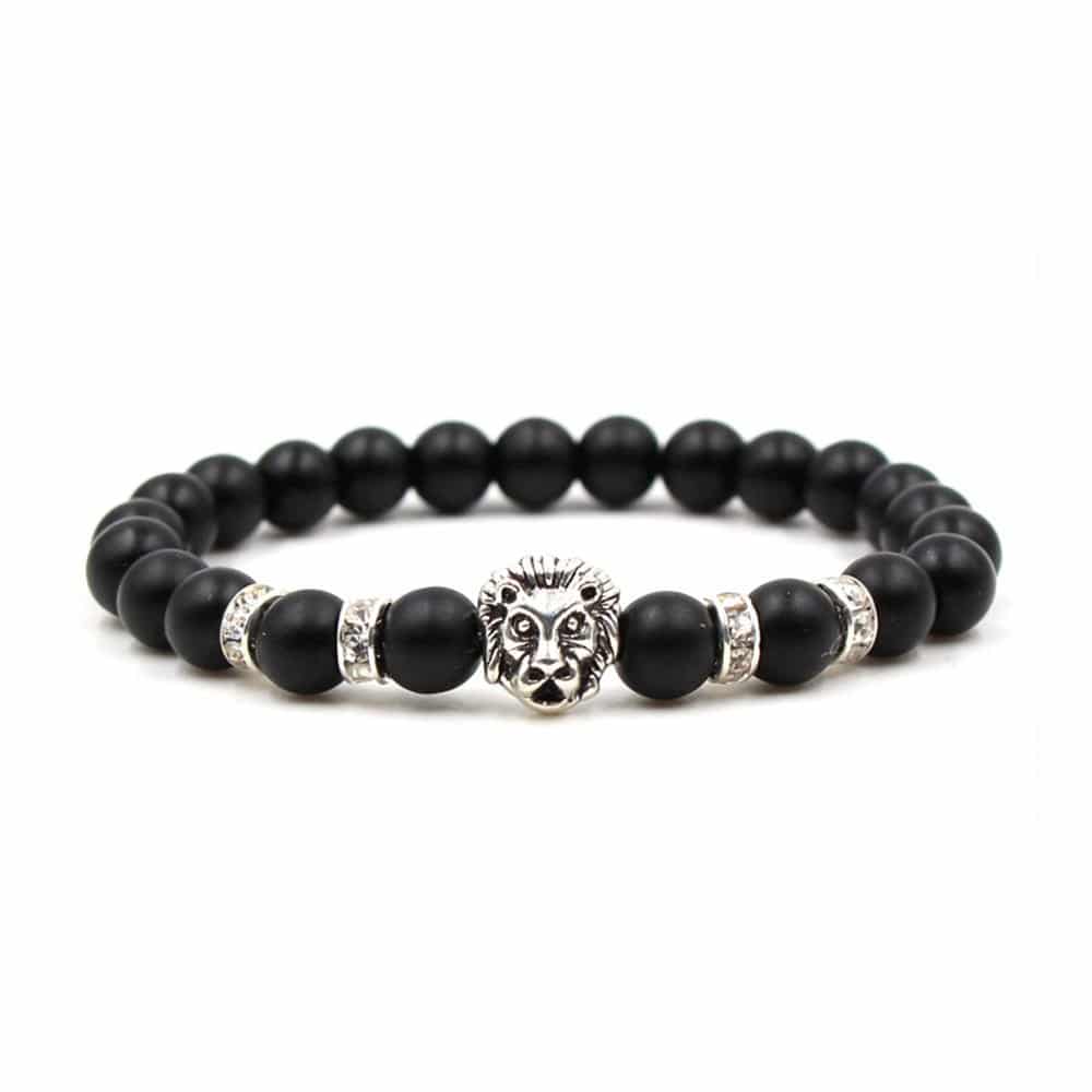 Handgjort armband svart sten och silver lejon