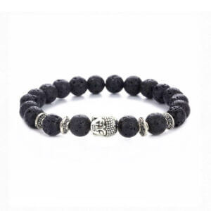 Handgjort armband svart lavasten och silver buddha