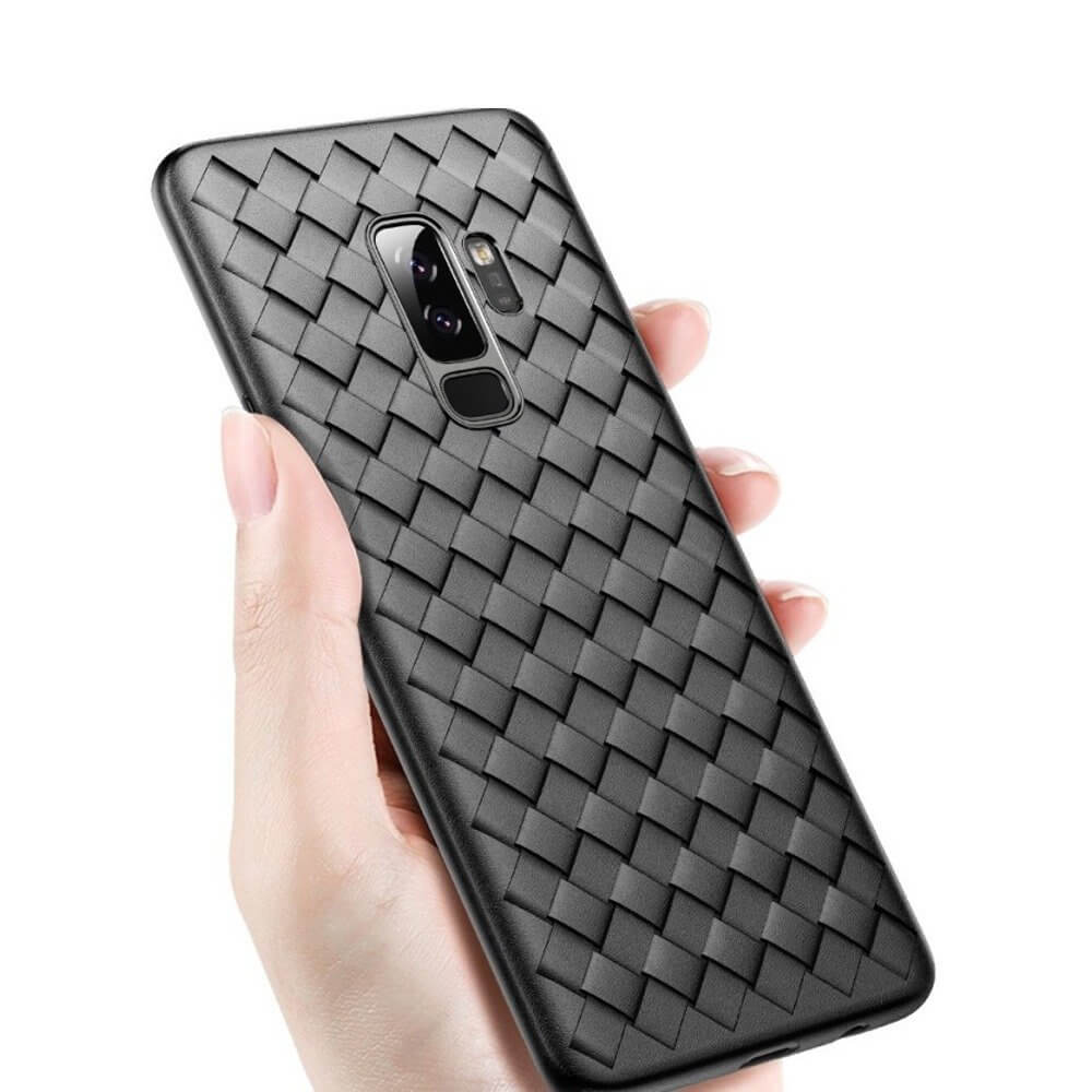 Samsung galaxy s9 plus mobilskal flätat svart läder skinn