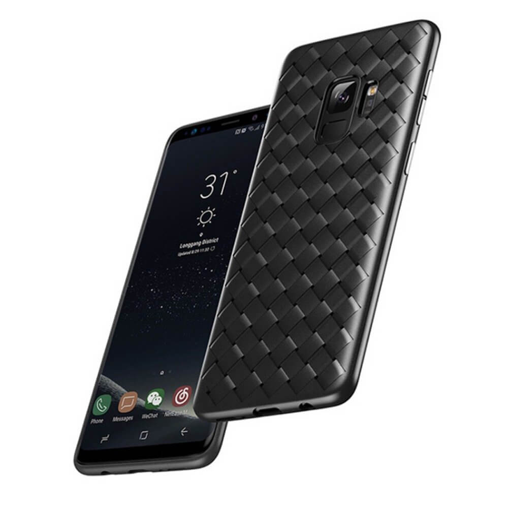 Samsung galaxy s9 mobilskal flätat svart läder skinn