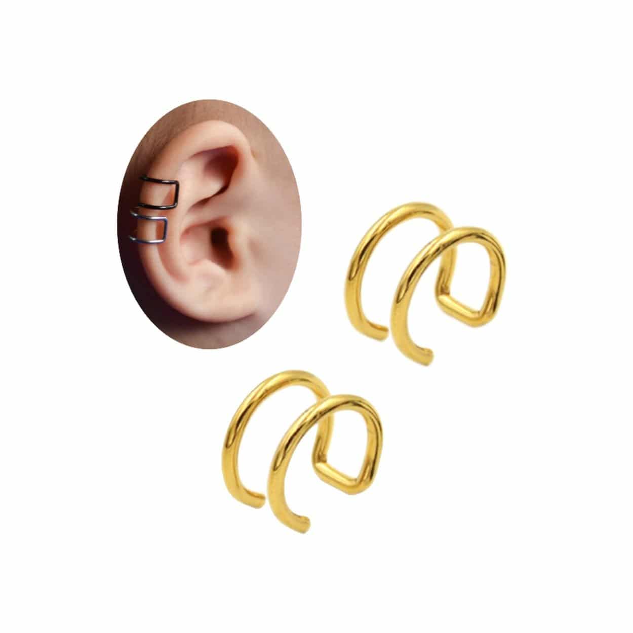 2-pack guld fake piercing öron örhänge ear cuff utan hål
