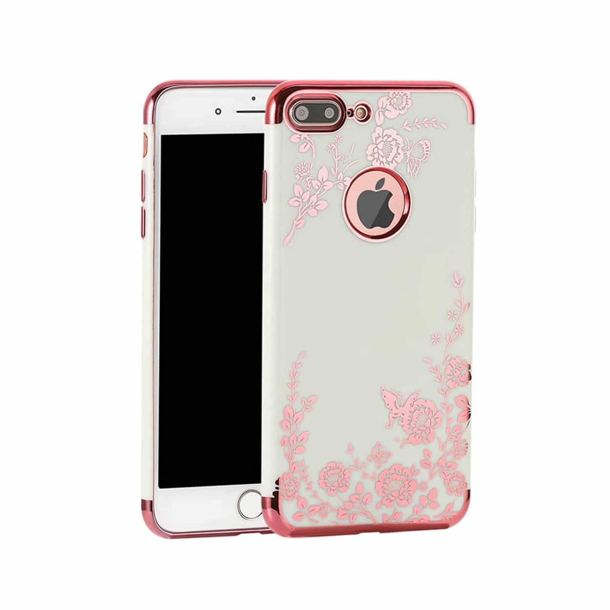 Iphone 7 8 svart mobilskal blommor rosa rose gold