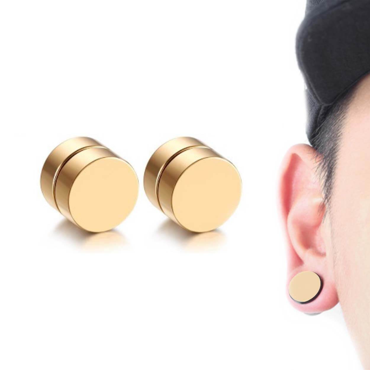 2-pack guld magnetisk fake piercing öron töjning plug
