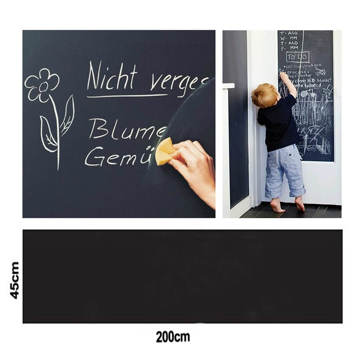 Väggdekal stor griffeltavla blackboard svart tavla 45x200cm
