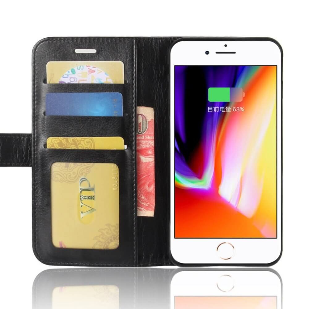 Iphone 7 8 plånboksfodral svart läder skinn fodral
