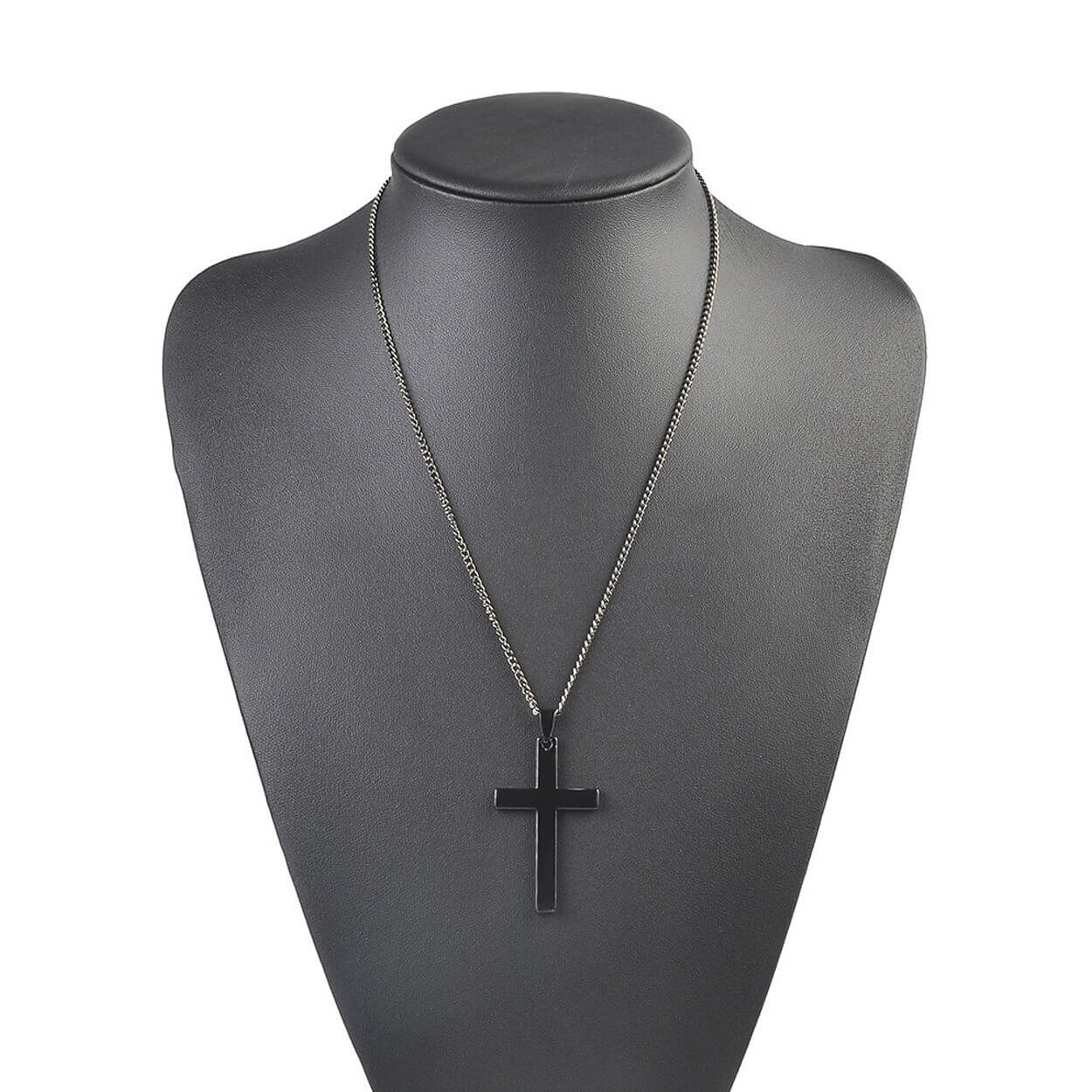 Halsband kedja med stort kors (svart)