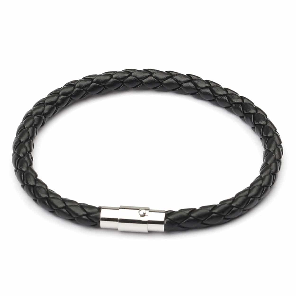 Svart handgjort läderarmband herrarmband metallspänne