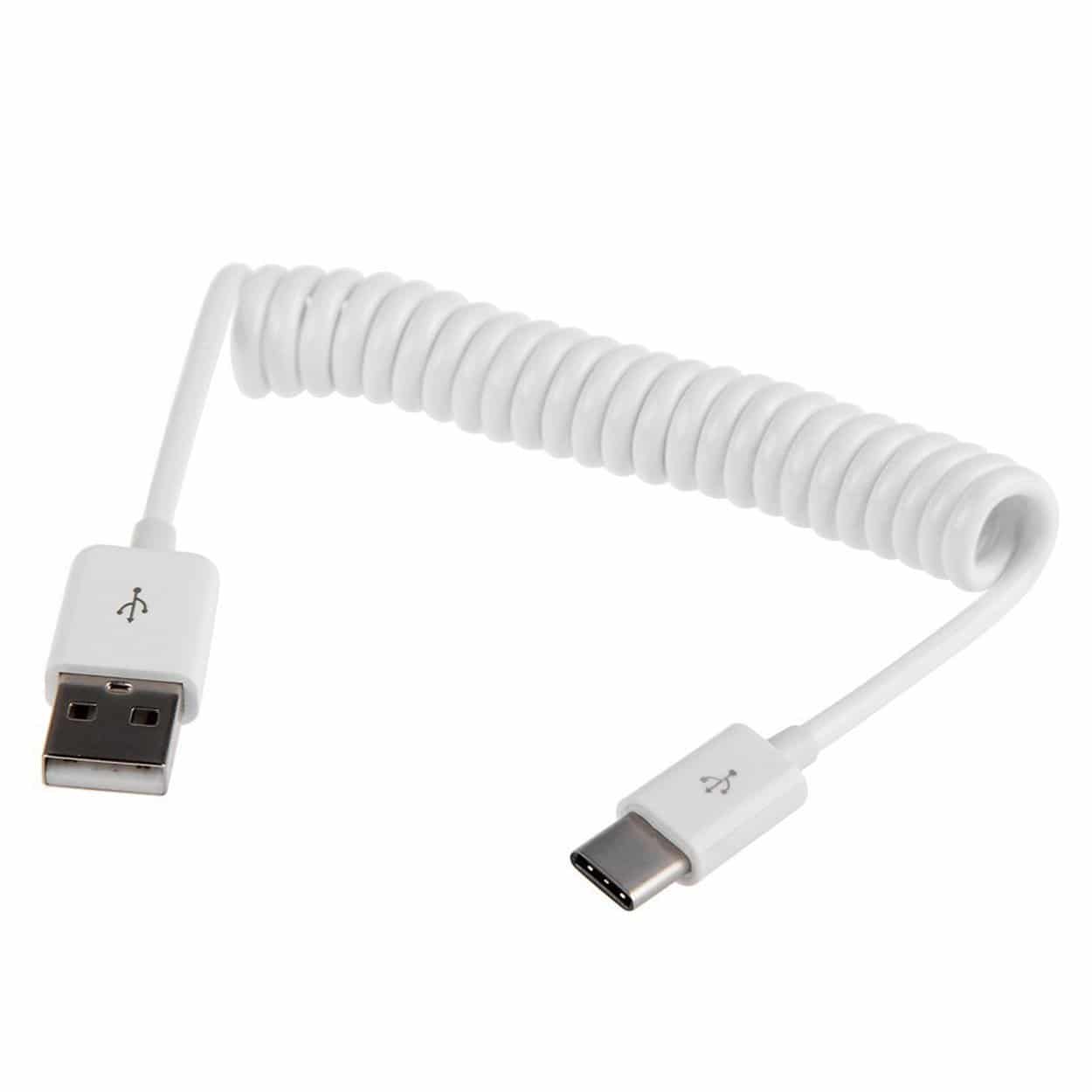 Android laddkabel usb c töjbar spiralkabel (vit)
