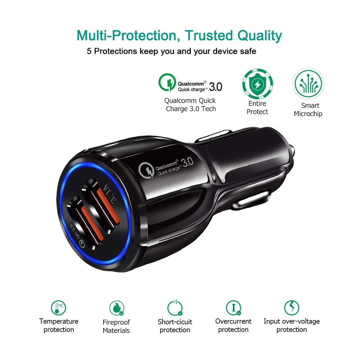 Universal billaddare quick charge 3. 0 2 usb 3. 1a snabbladdare