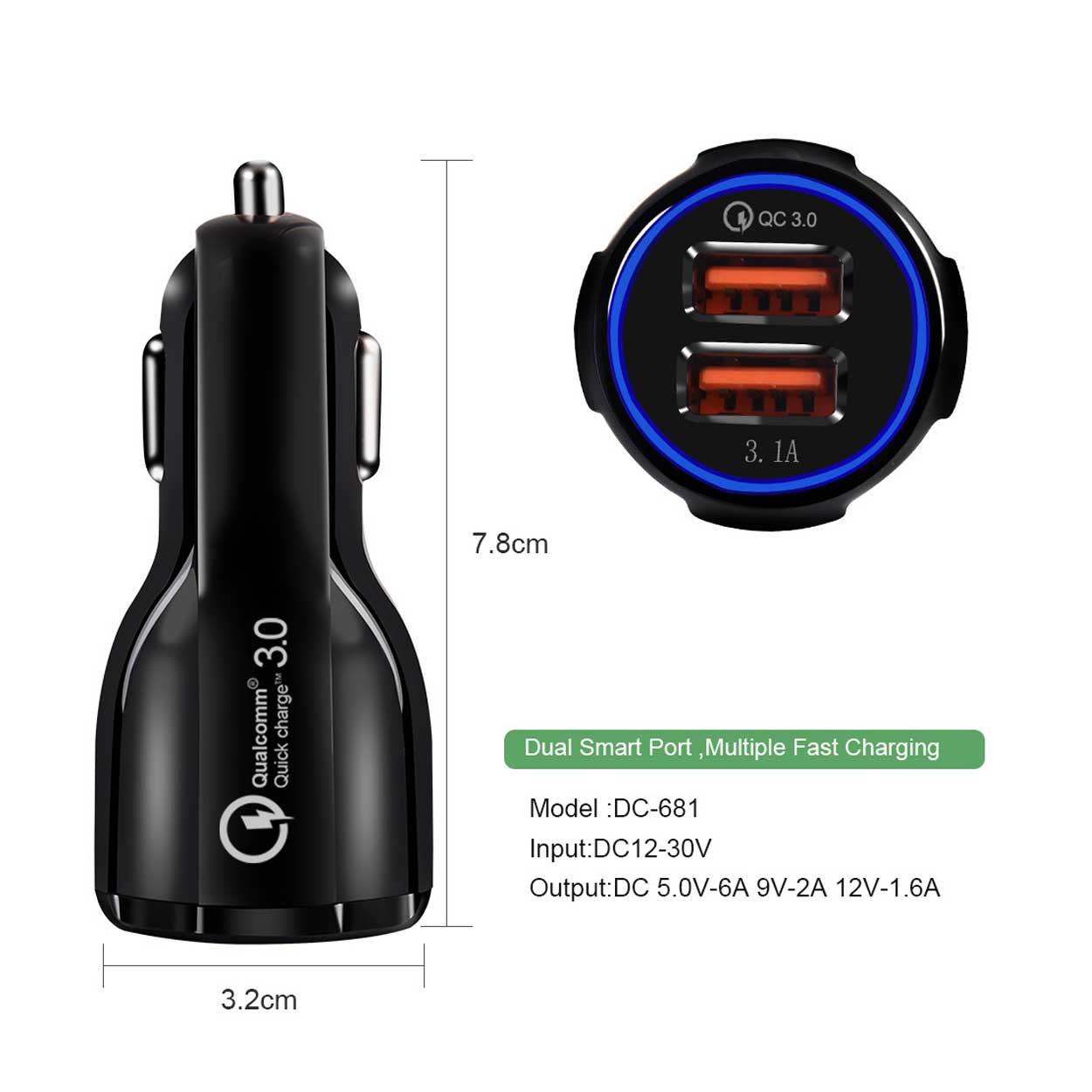 Universal billaddare quick charge 3. 0 2 usb 3. 1a snabbladdare