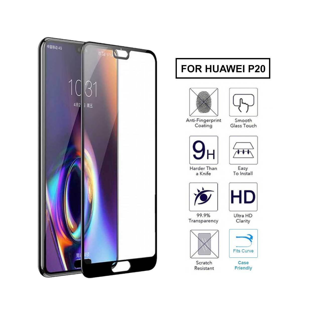 Huawei p20 heltäckande hd skärmskydd kolfiber härdat glas