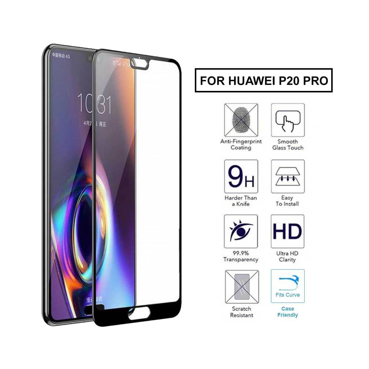 Huawei p20 pro heltäckande hd skärmskydd kolfiber härdat glas