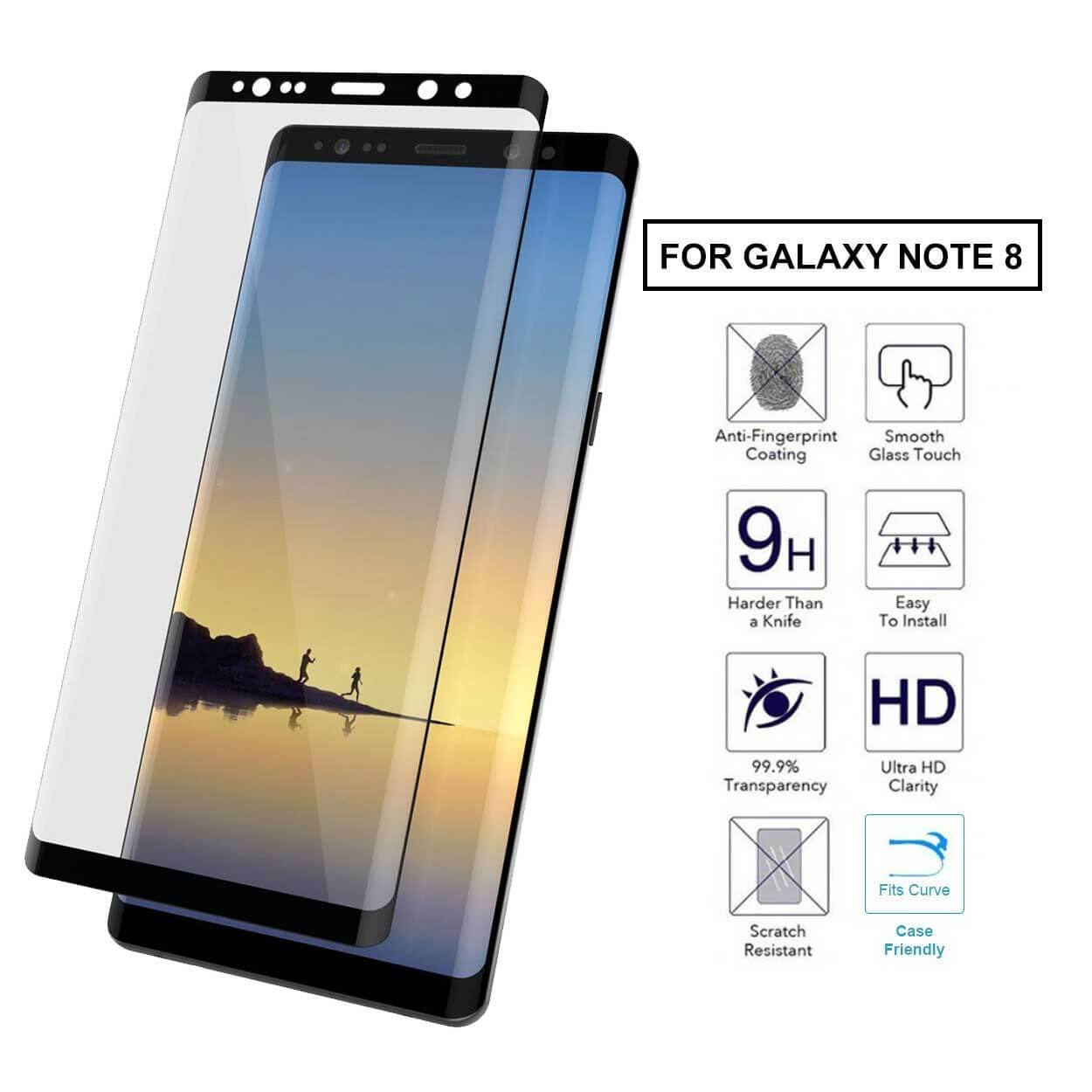 Galaxy note 8 3d curve hd skärmskydd kolfiber härdat glas