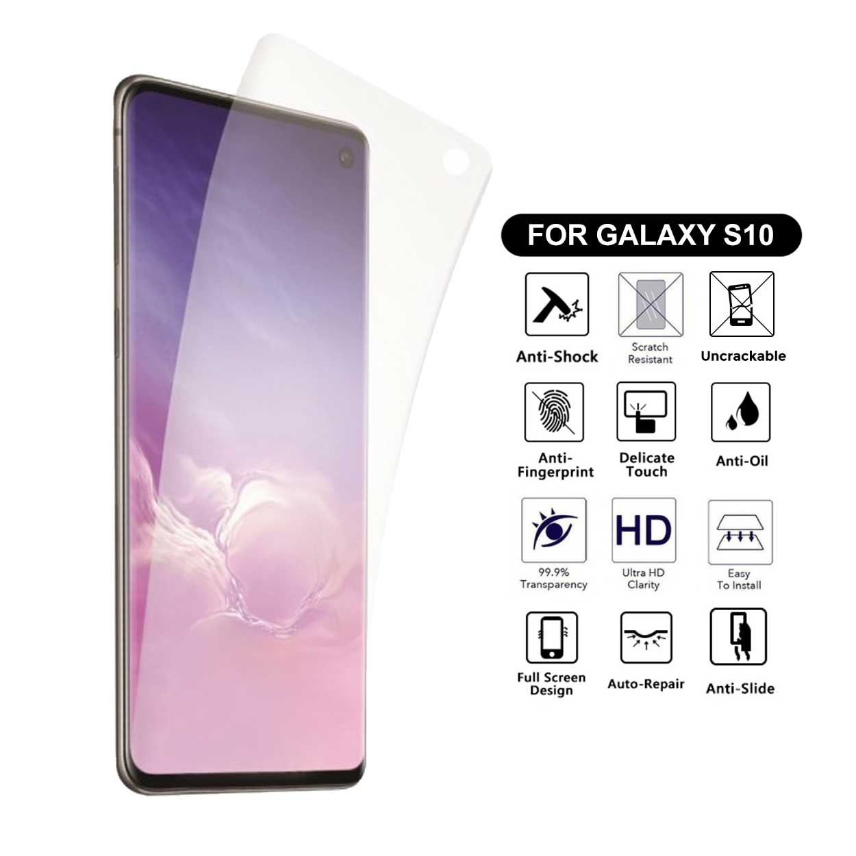 Heltäckande galaxy s10 skärmskydd nanoedge skyddsplast