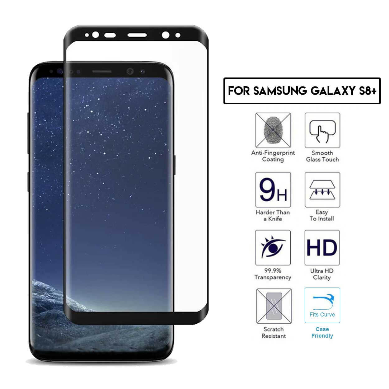 Galaxy s8 plus 3d curve hd skärmskydd kolfiber härdat glas