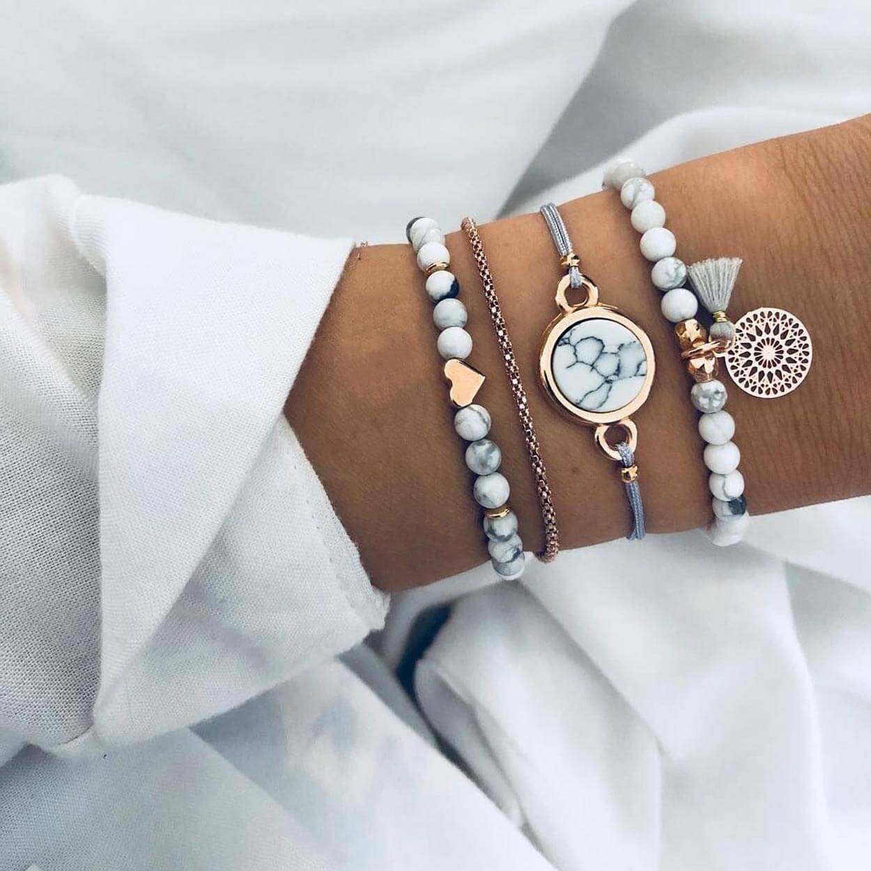 4-pack vackra eleganta armband marmor sten natursten