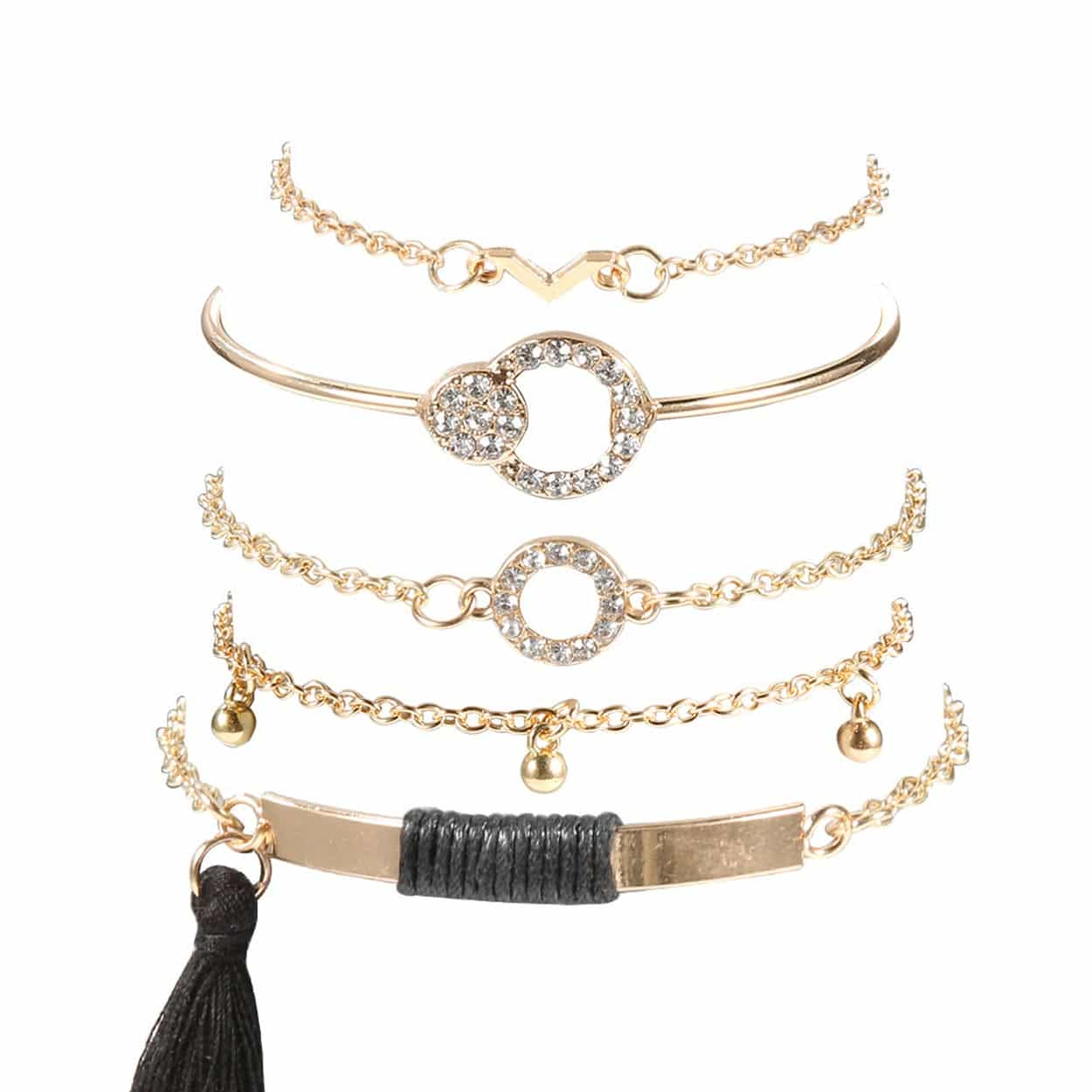 5-pack vackra trendiga armband guld bohem kedja tassel