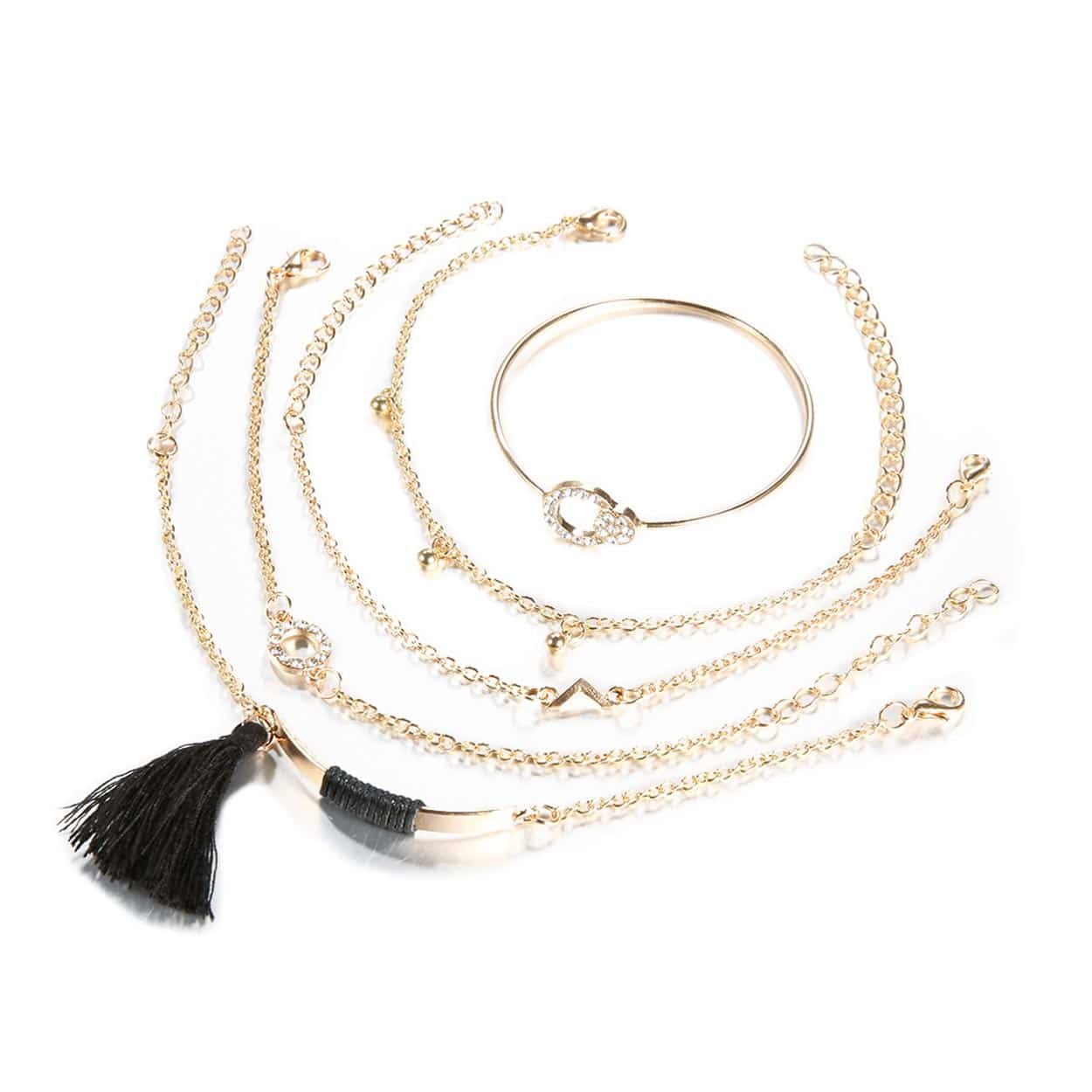 5-pack vackra trendiga armband guld bohem kedja tassel