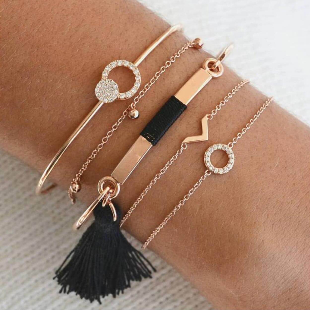 5-pack vackra trendiga armband guld bohem kedja tassel