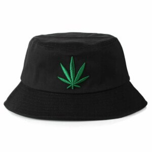 Svart fiskehatt bucket hat mössa hatt marijuanablad