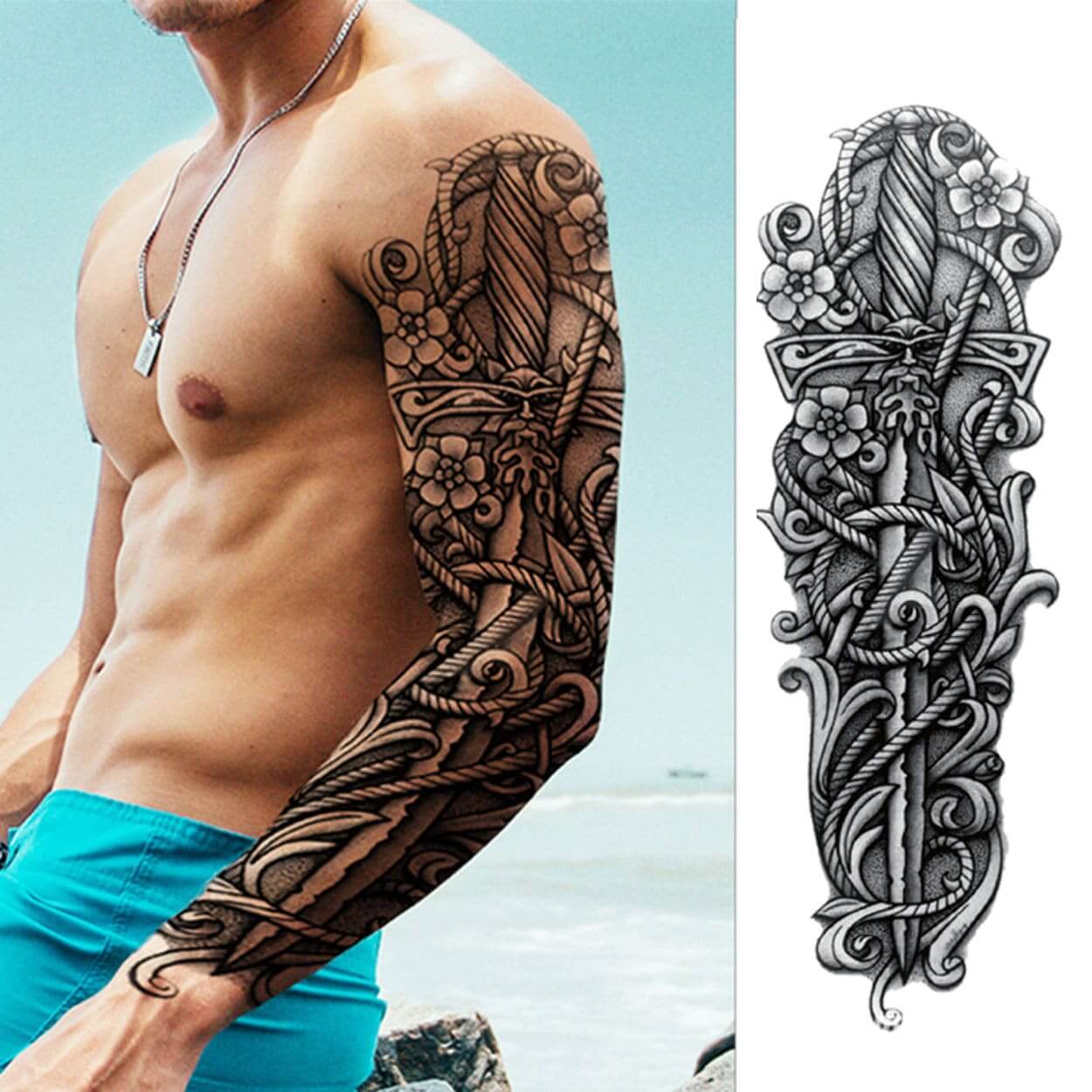Fake tatuering sleeve svartvit