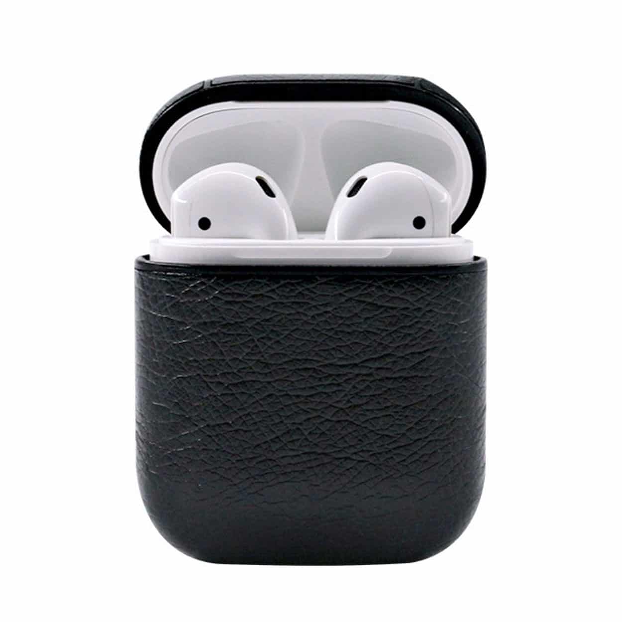 Svart airpods 1/2 väska fodral skyddsfodral skinn läder