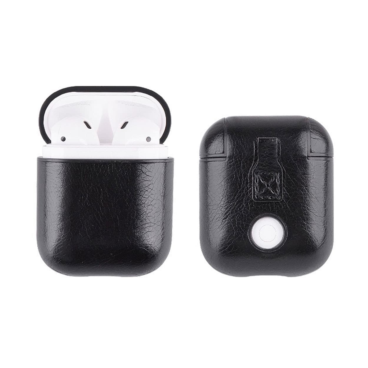 Svart airpods 1/2 väska fodral skyddsfodral skinn läder
