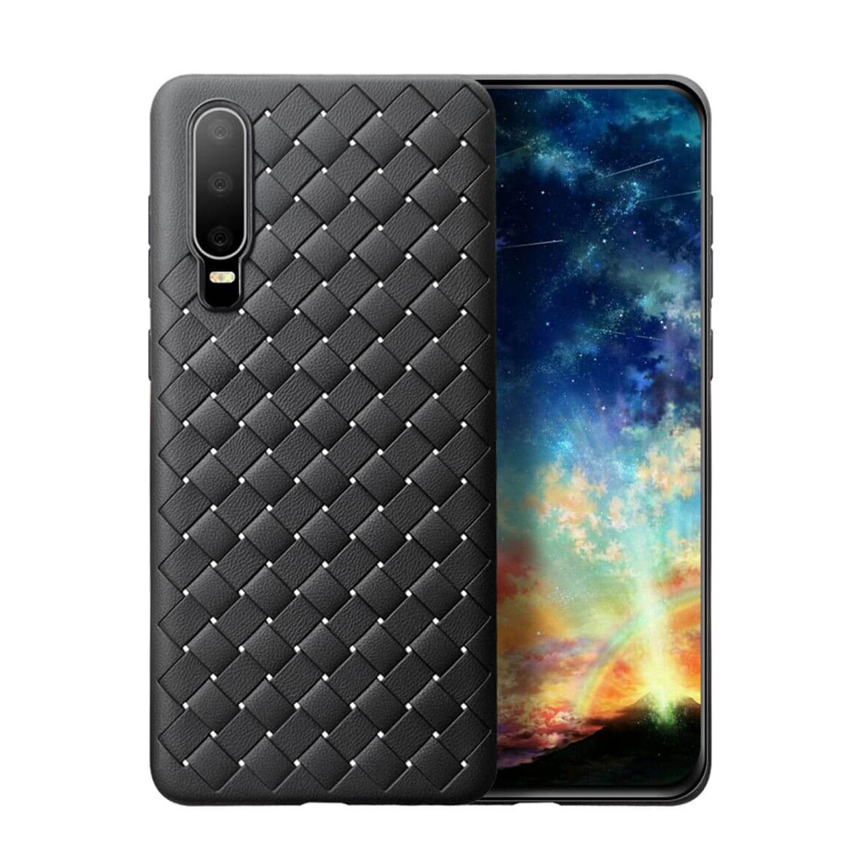 Huawei p30 mobilskal flätat svart läder skinn