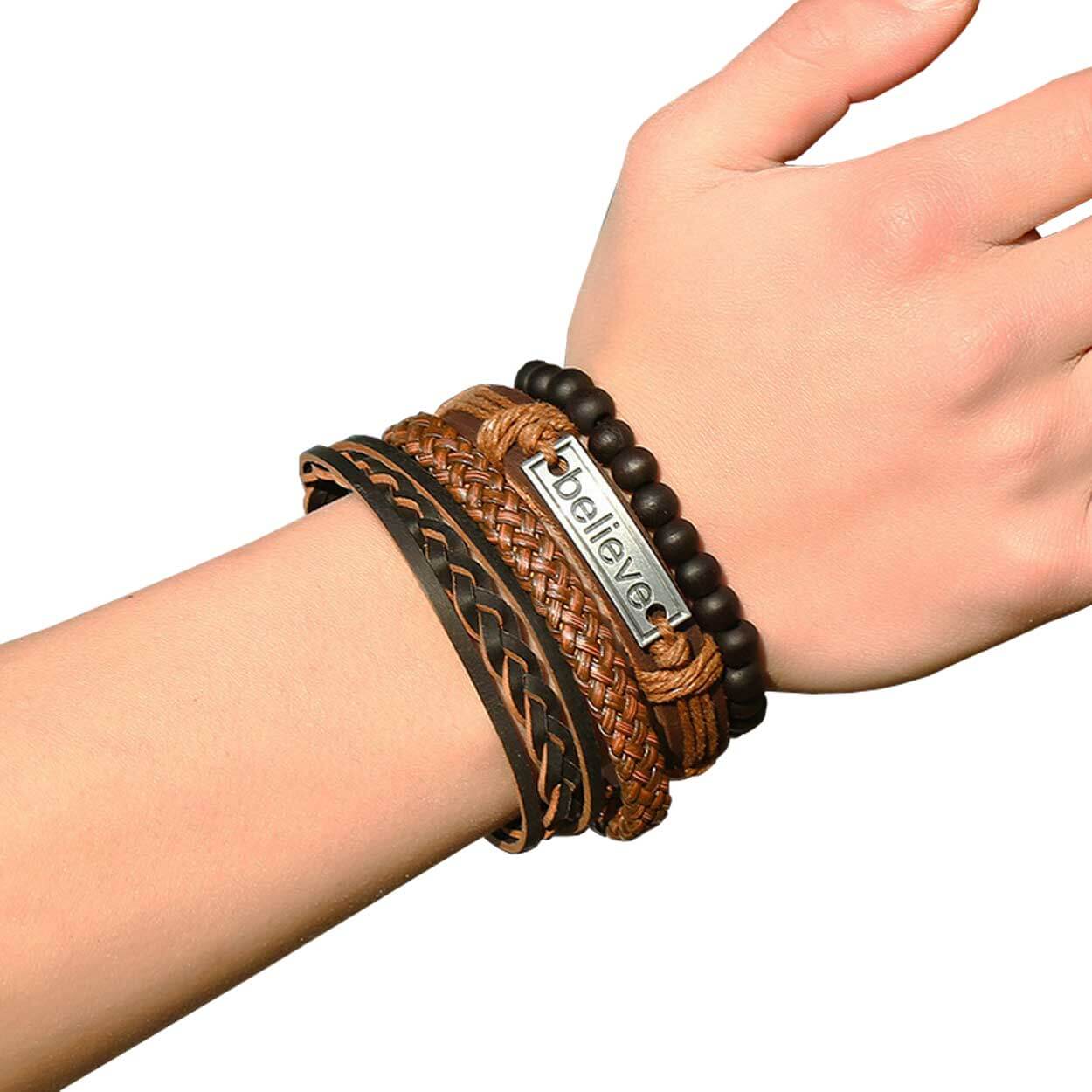 4-pack handgjorda läderarmband herrarmband skinn läder rep