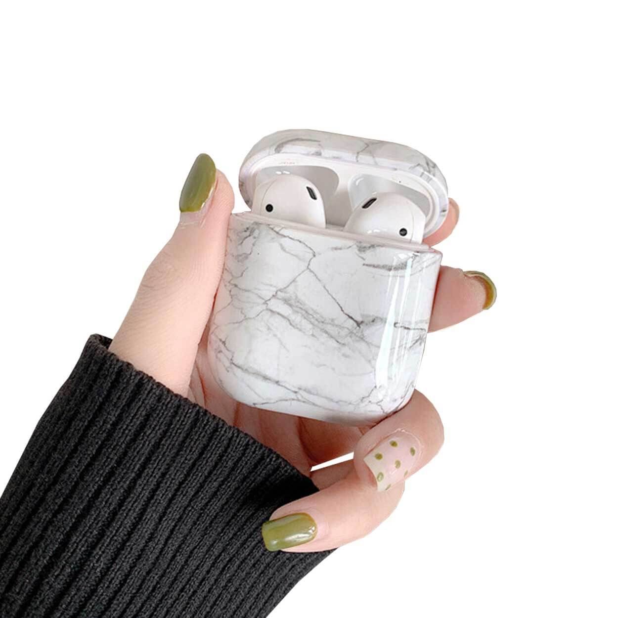 Airpods 1/2 marmor case fodral skyddsfodral vit