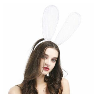 Stora Vita Böjbara Kaninöron I Spets Lace Maskerad Utklädnad