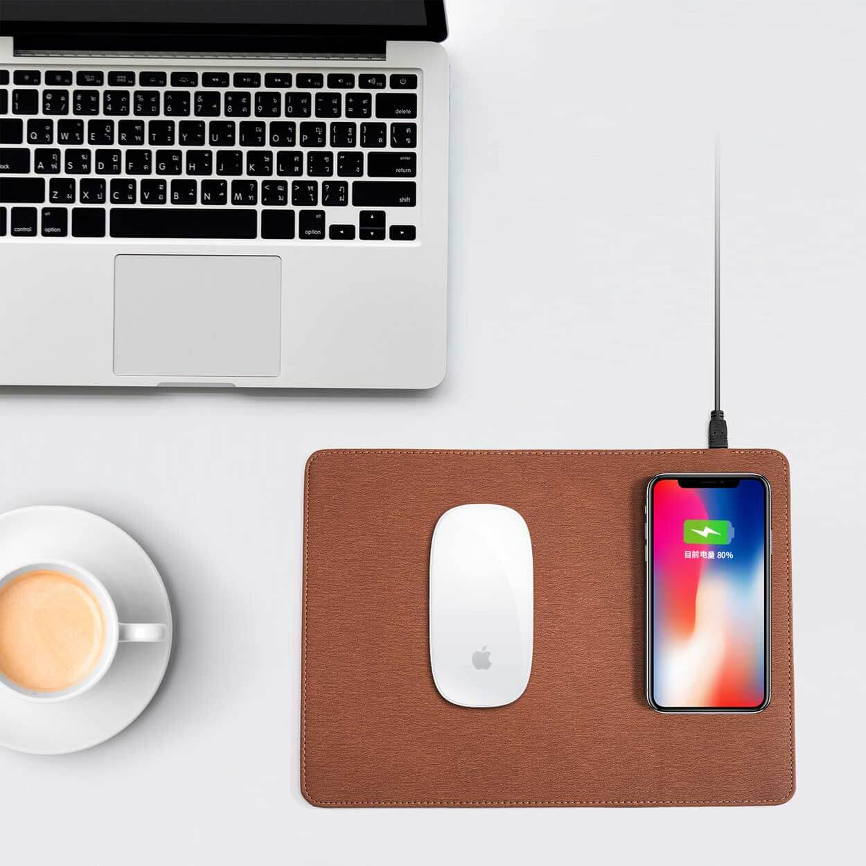 Musmatta skinn läder med 10w trådlös laddare qi android apple