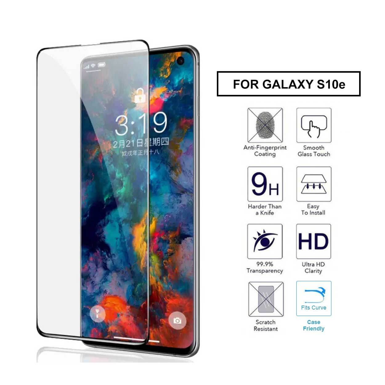 Galaxy s10e heltäckande hd skärmskydd kolfiber härdat glas