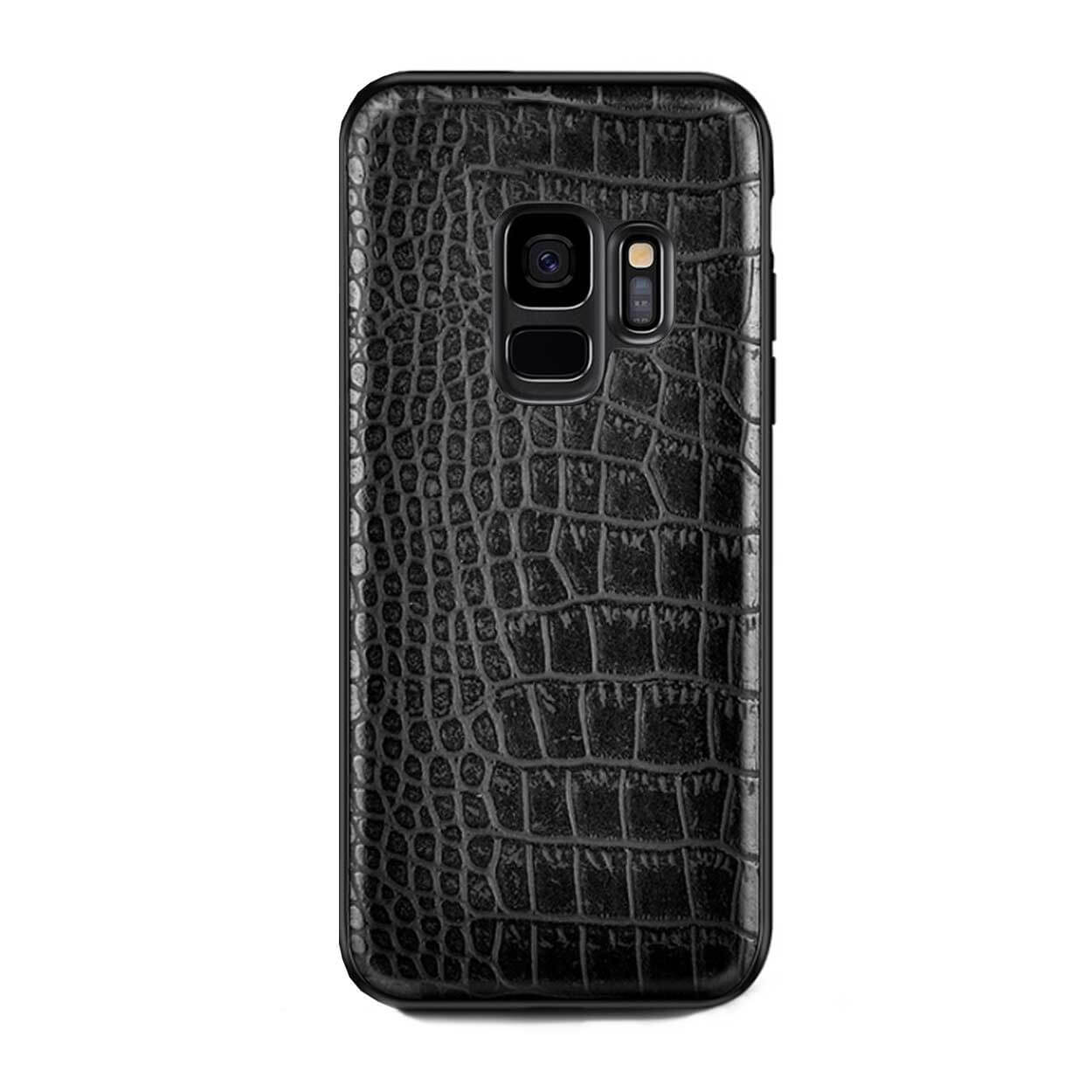 Samsung galaxy s9 plus mobilskal svart läder skinn krokodil skal
