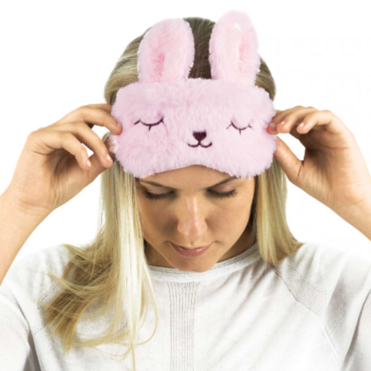 Gullig mjuk lurvig rosa sovmask ögonmask flyg resor kanin